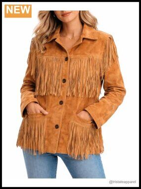Suede Leather Fringe Jacket Western Cowgirl Tassel Coat